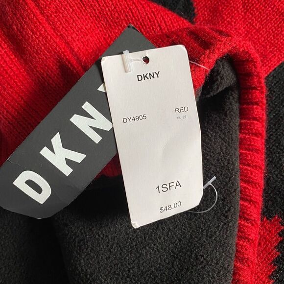 DKNY Red & Black Tube Scarf NEW With Tags One Size - Picture 2 of 5